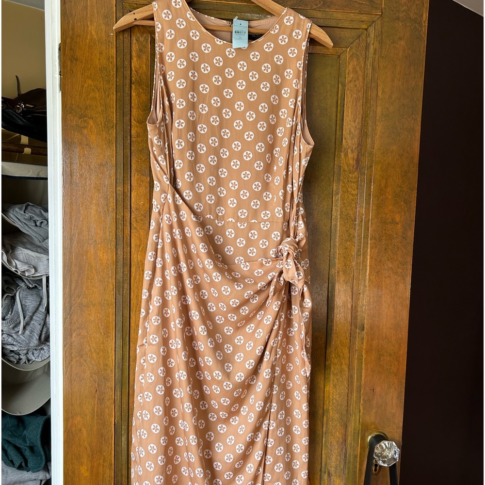 Ann Taylor Tan Dress with White Floral Dot Pattern